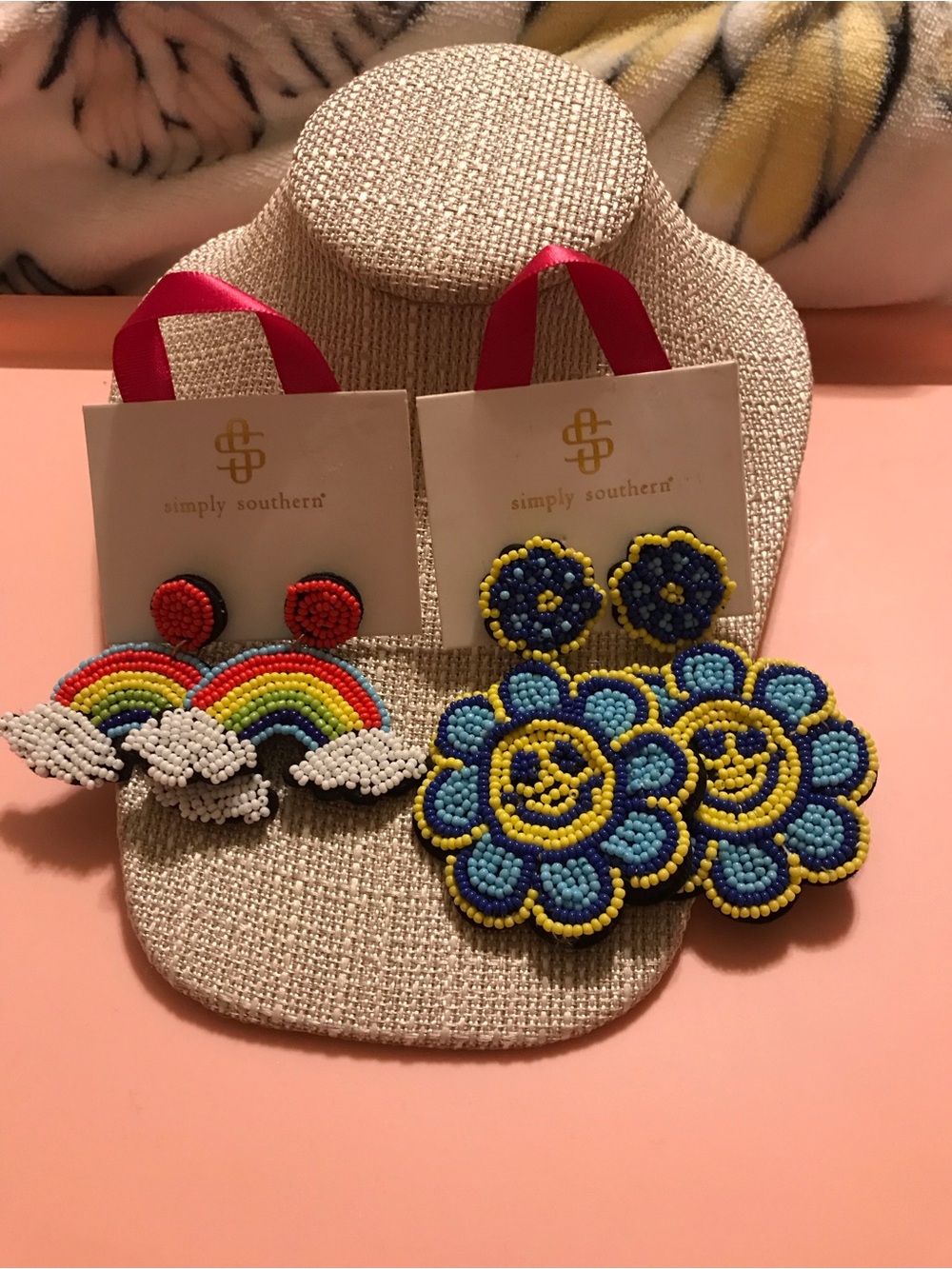Simply Southern Ladies Beaded Rainbow and Smiley Flower Earrings